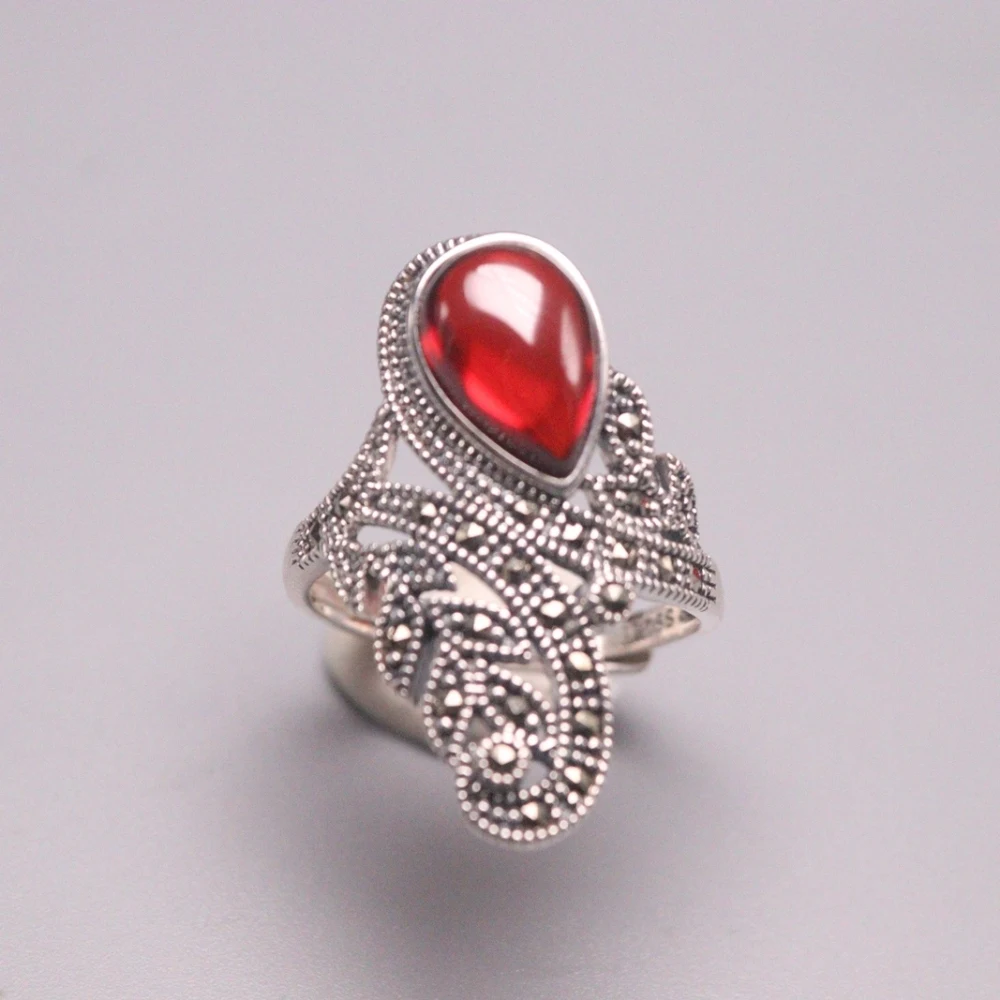 

New Pure 925 Sterling Silver Ring The widest 26mm Garnet Ring