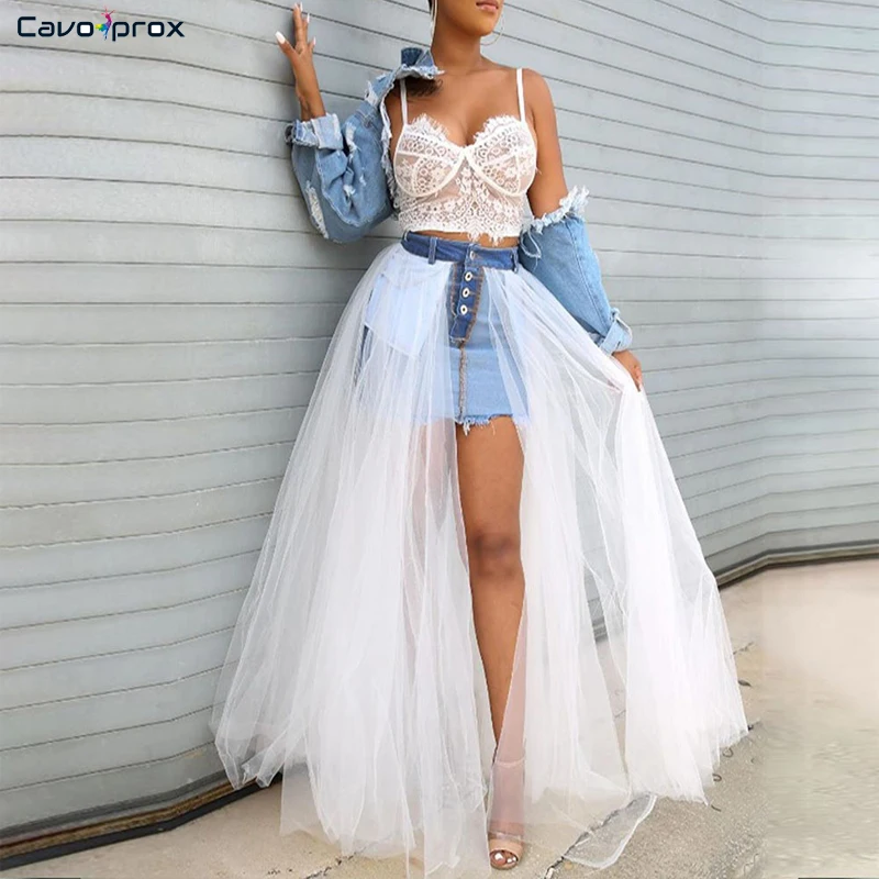 Женская комбинированная джинсовая сетчатая дизайнерская юбка в стиле пэчворк