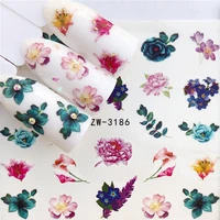 nail art water decals stickers transfers rink roses flowers gel polish nail manicure decor romantic design nail art stickers