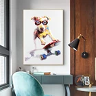Красочные граффити искусство скейтборд собака Холст животных постеры и принты животных настенная живопись гостиная украшение для дома