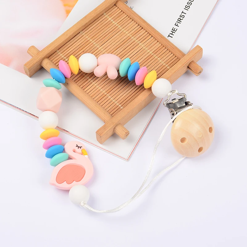 

1Pcs Baby pacifier Chain Safe Silicone Round Beads Wood Clip Newborn Baby Teething Food Grade Silicone Nipple Holder Chain