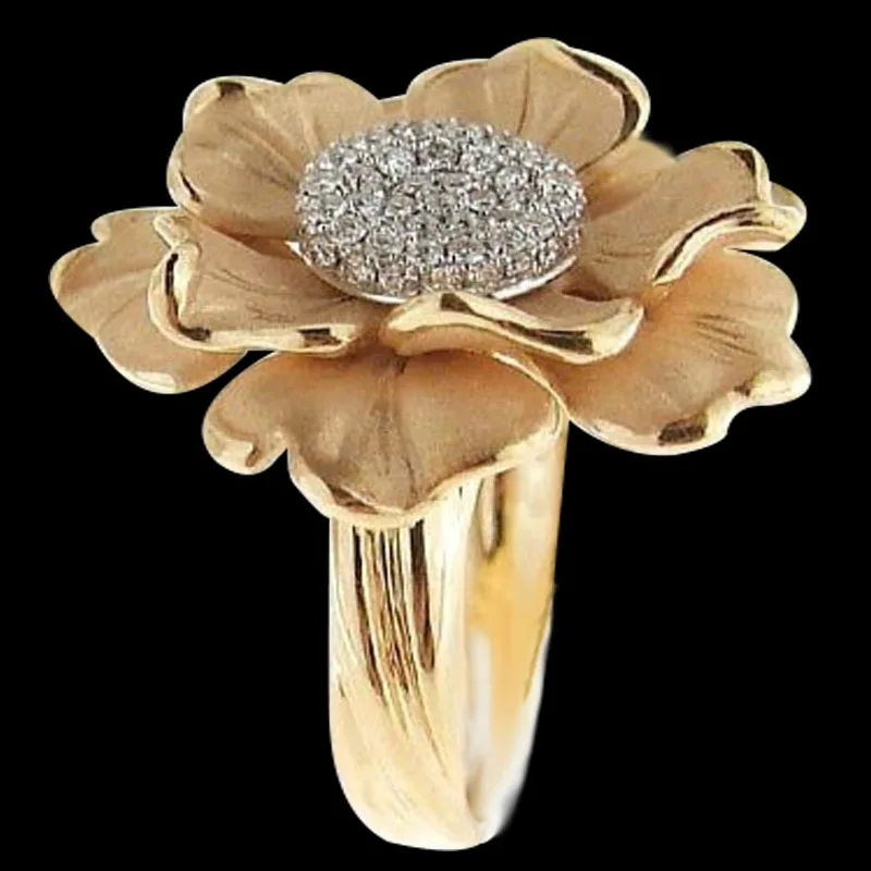 

Multi-Storey Flower Rings for Women Hand Jewelry Female Wedding Promise Rings Femme Vintage Golden Engagement Ring Ladies Gifts