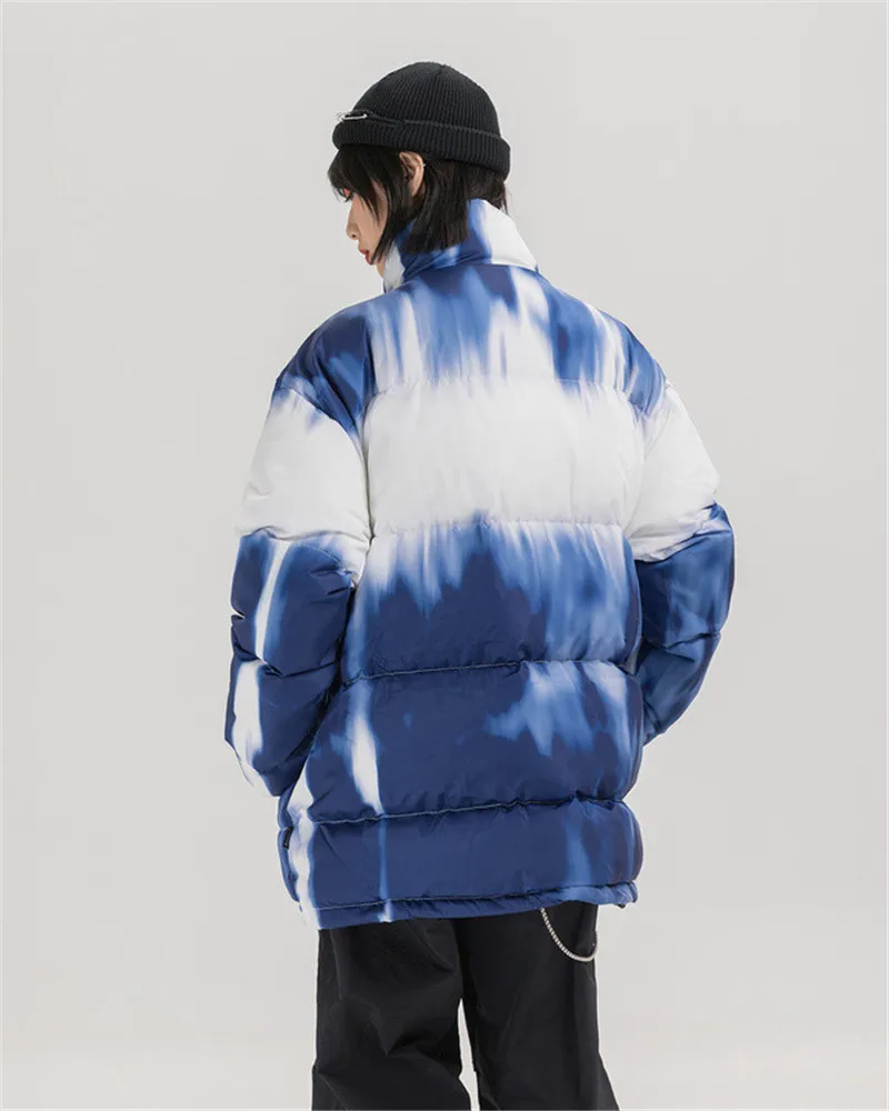 Зимняя Толстая парка с градиентной полоской пальто винтажное яркое ретро-куртка