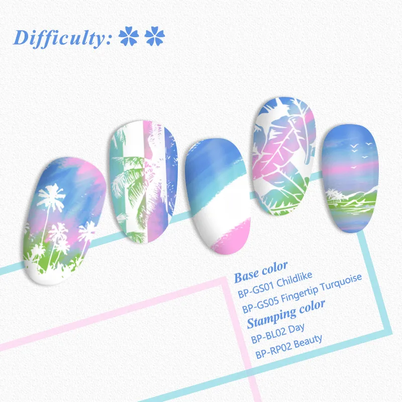 Прямоугольные штамповочные пластины BORN PRETTY для ногтей с изображением листьев