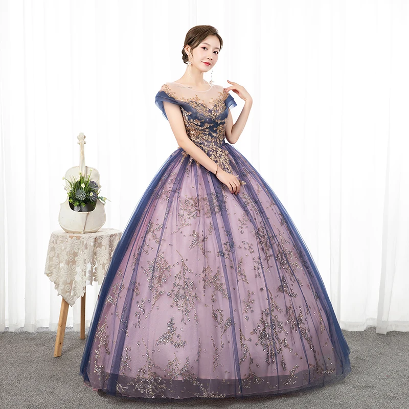 100% настоящий фиолетовый/розовый вышитый винтажный бальный наряд Королевское