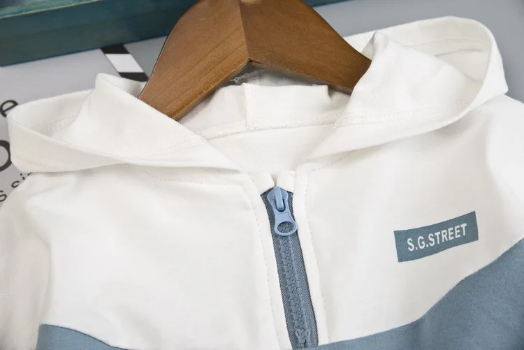 New spring and autumn children's suits clothing boys girls baby stitching color hooded long-sleeve Sweatshirt + trousers two-piece suit |