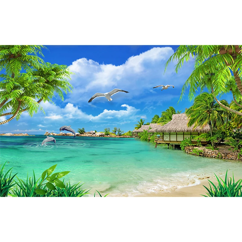 

Custom 3d Photo Wallpaper Beach Sea View Coconut Trees Scenery Wall Painting Wallpaper Home Decoration