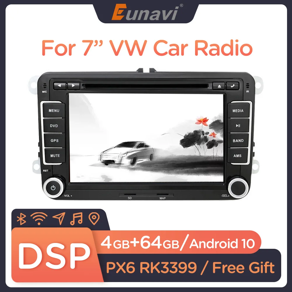 

Eunavi 2 Din Android 10 Car Audio DVD Player Radio For VW GOLF 6 Polo Bora JETTA B6 PASSAT Tiguan SKODA OCTAVIA GPS Navigation