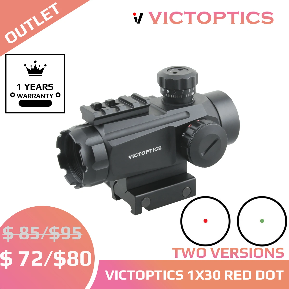 Виктопический коллиматорный оптический прицел vicscopes 1x30 с красной точкой для