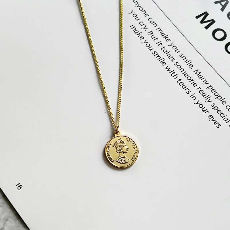 Elizabeth Gold Peri'sbox модное Золотое медальон в форме монеты ожерелье королева елизания ожерелье с портретом шикарные золотые подвески для женщин - Окраска металла: Elizabeth Gold