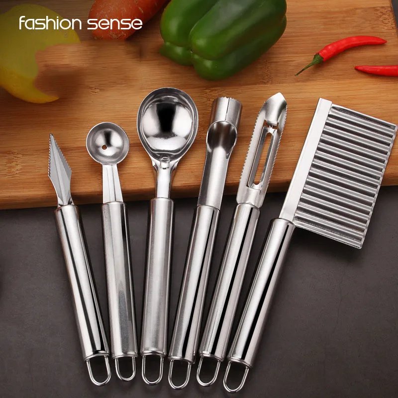 

ADMY Stainless Steel Kitchen Gadget Set Fruit Knife Coring Device Carving Knife Watermelon Digging Spoon Potato Peeling Knife