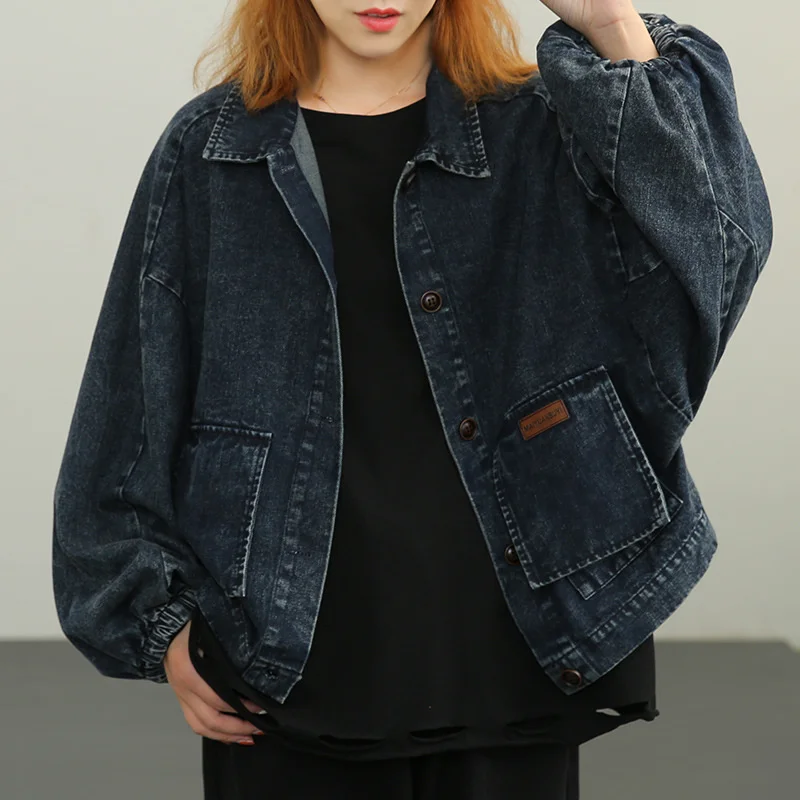 

Женская джинсовая куртка NINI WONDERLAND, короткая однобортная куртка в Корейском стиле, с пузырьковым рукавом, Осень-зима, 2021