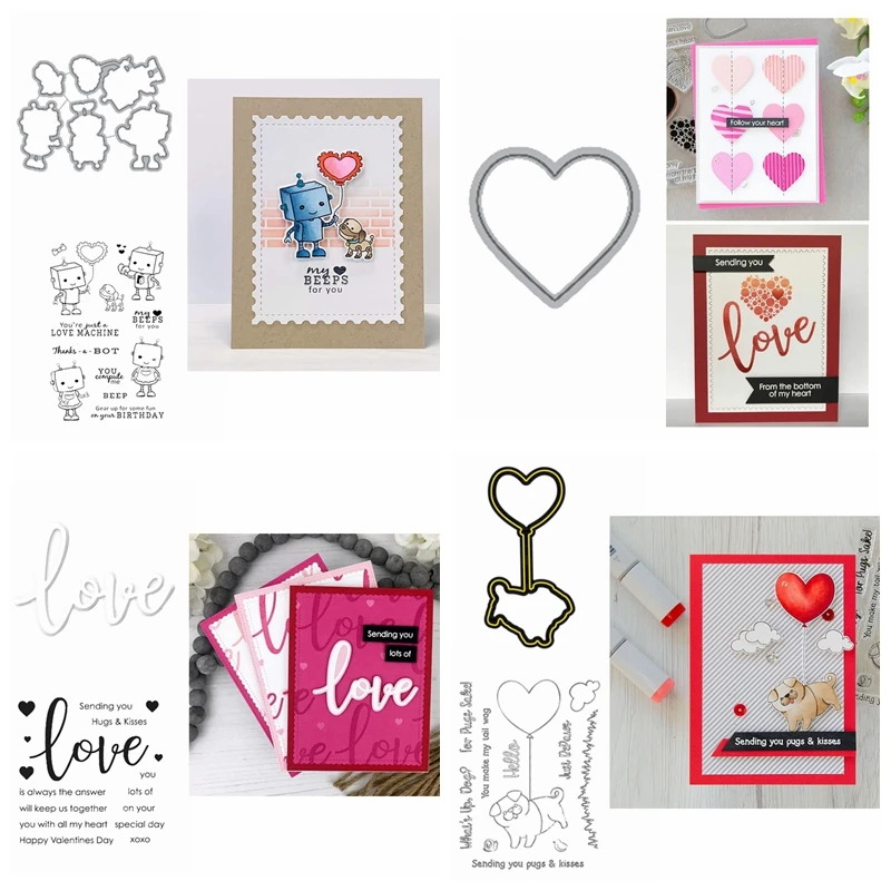 

Robot Love Balloon Pig Cutting Dies Match Clear Stamp DIY Scrapbook Card Album Make Craft Stencil New Supplies 2020