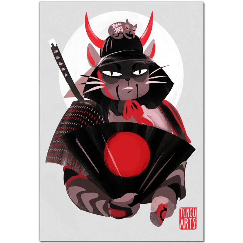 Настенная Картина на холсте японские постеры и принты самурайского кота