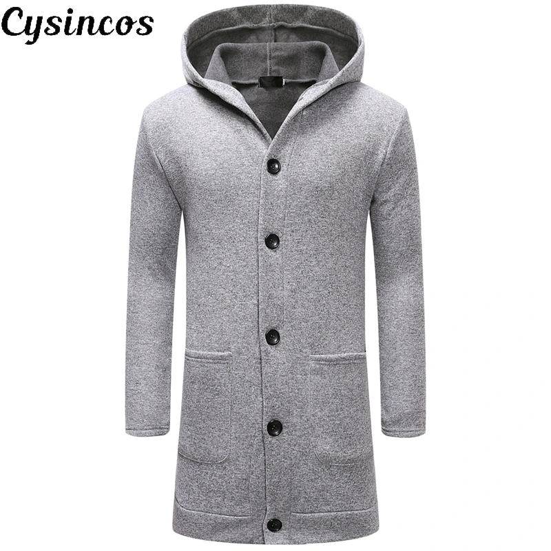CYSINCOS мужские толстовки длинное хлопковое пальто одноцветная шерстяная куртка