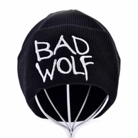 winter unisex bad wolf letter embroidery knit hat fashion keep warm wool knitted earmuffs beanies hats caps for men women