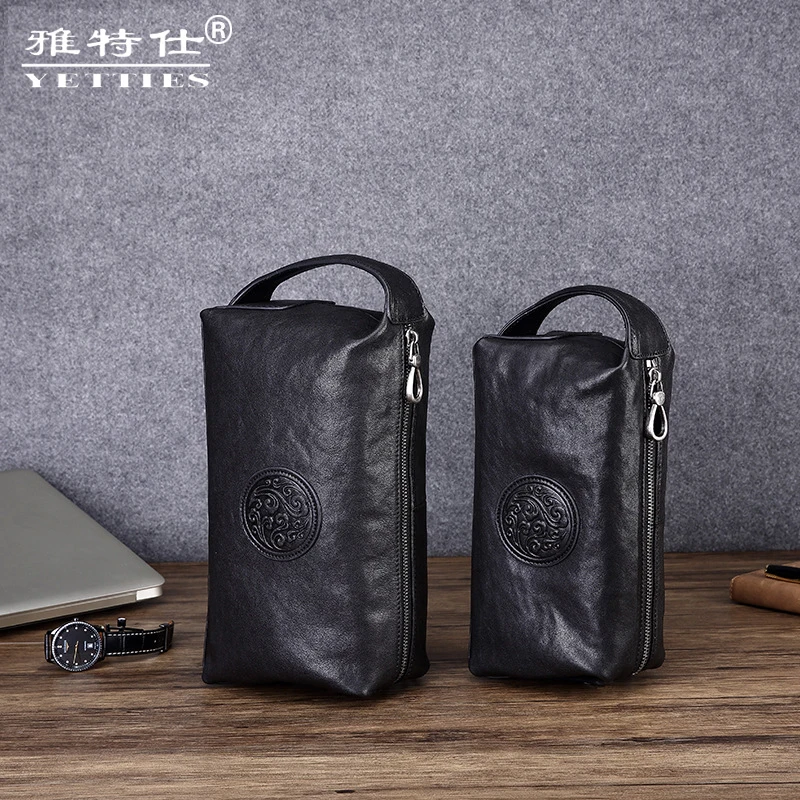 

Fashion handbags embossed leather hand bag men clip package brand trumpet large leather hand bag