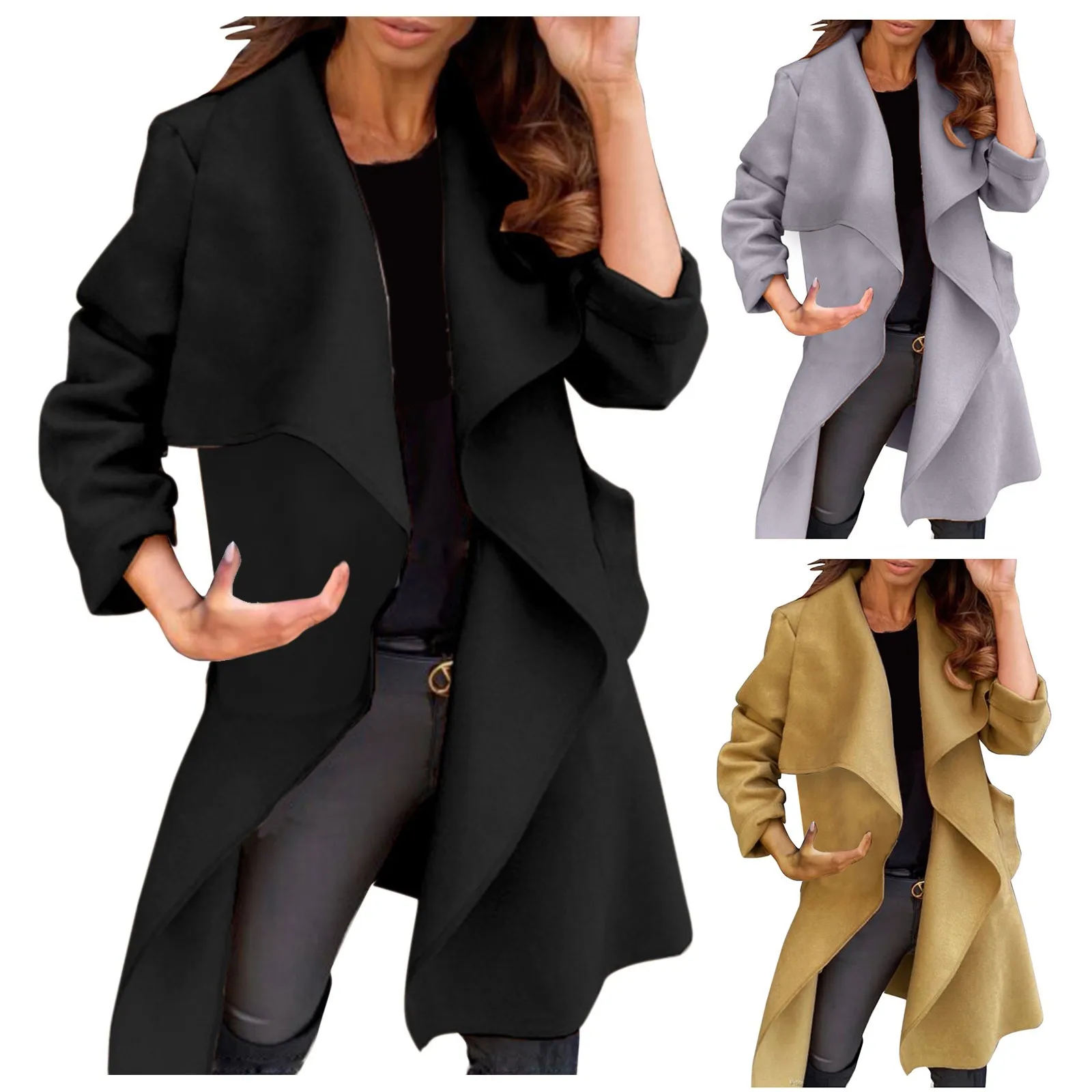 

Women's Trench Coat Street Daily Long Coat Cardigan Breathable Casual Long Sleeve Warm Plain Lace Up Pocket Jacket Coat