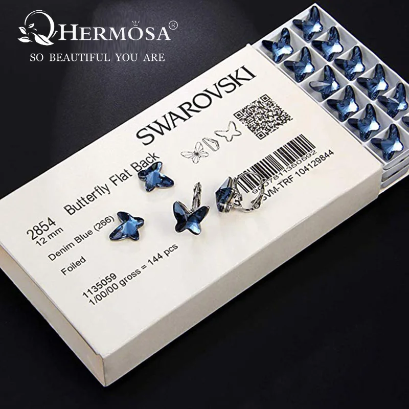 Hermosa бабочка 925 стерлингового серебра висячие серьги с кристаллами от Swarovski