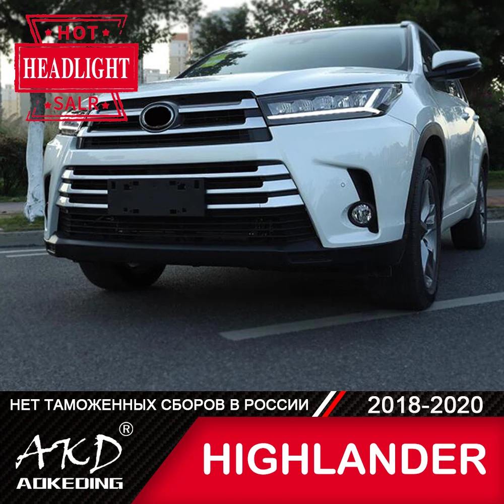 

For Car Toyota Highlander Headlights 2018-2020 DRL Day Running Light LED Bi Xenon Bulb Fog Lights Car Accessory Kluger Head Lamp