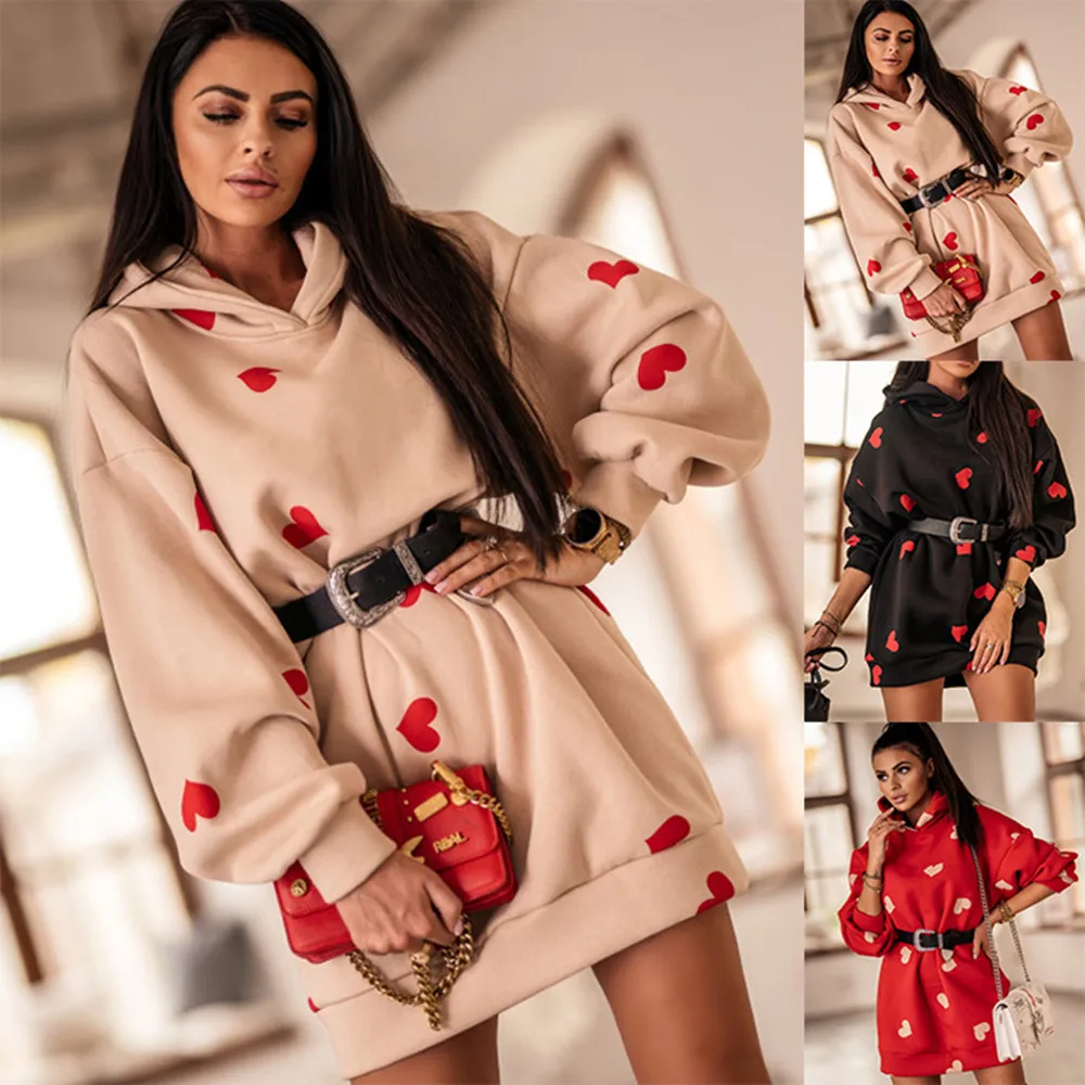 

Осенне-зимний длинный Свободный свитшот с принтом в форме сердца, Женский Повседневный пуловер с капюшоном, толстовки, женская спортивная о...