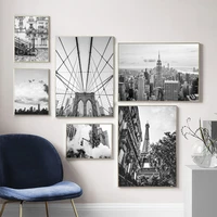 black white landscape wall art paris tower brooklyn bridge canvas painting nordic poster and print picture for living room decor