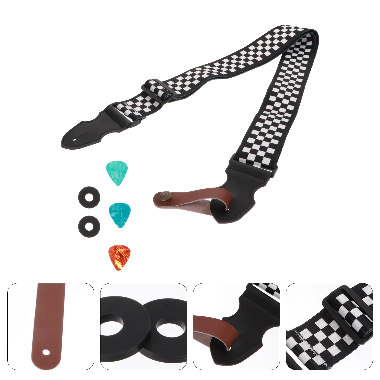 

1 Набор практичных регулируемых ремешков для гитары и медиаторов (разные цвета)