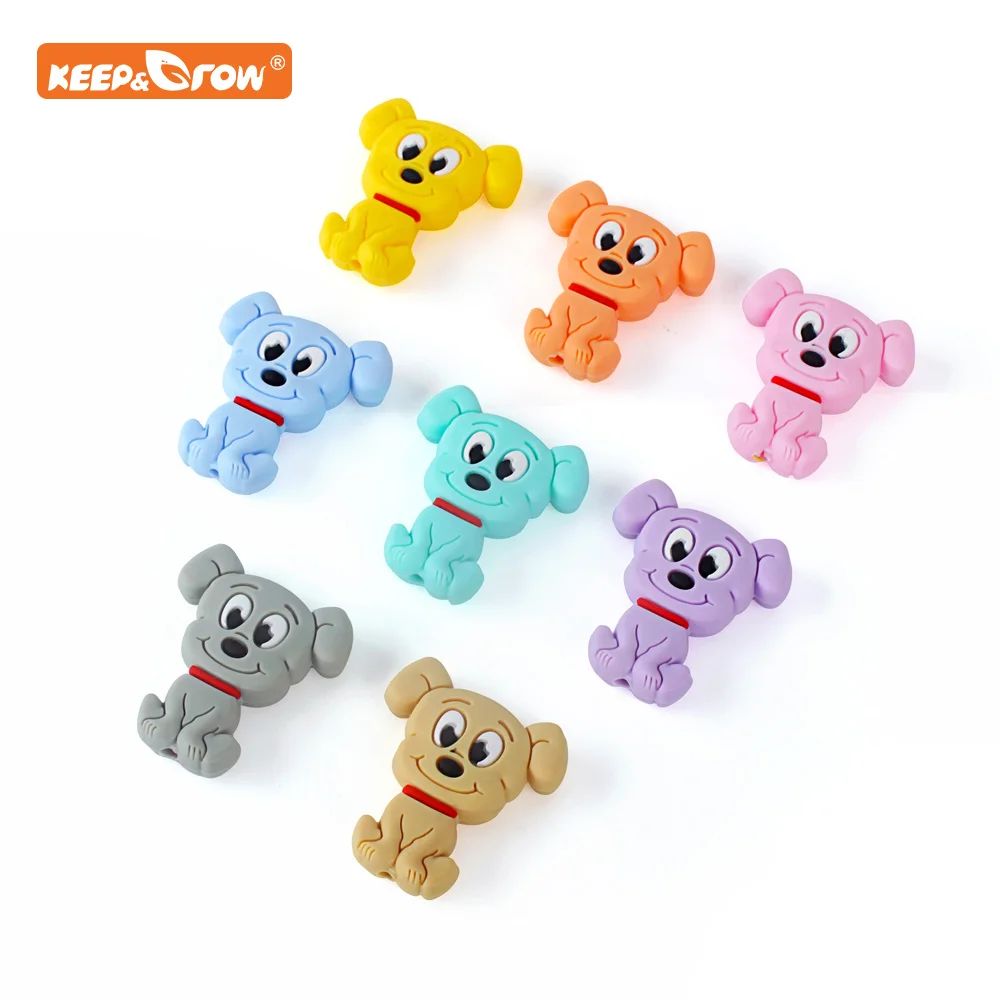 Keep&grow 10Pcs Dog Silicone Beads Baby Products Teething Toys For DIY Jewelry Making BPA Free Mordedor Silicone Beads