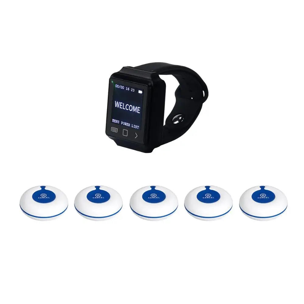 

MEEYI/Y-670/Y-A1-WR Visitor waiter dining table waterproof watch paging system, 1 watch and 5 buttons (blue)