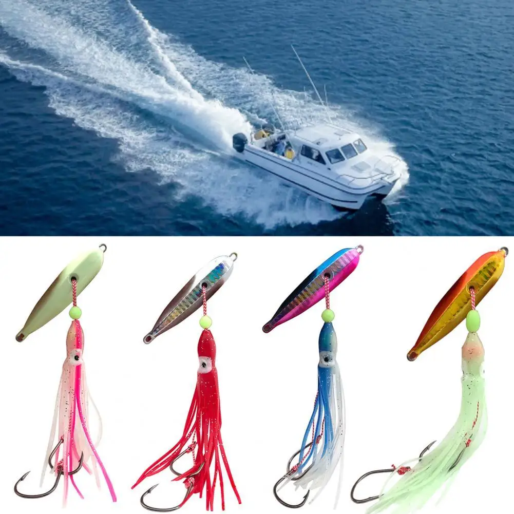 

10cm 80g Versatile Octopus Lure Smooth Surface Luminous Metal Sinking Slow Metal Jig Head Skirt Hook Lure Outdoor Fishing Bait
