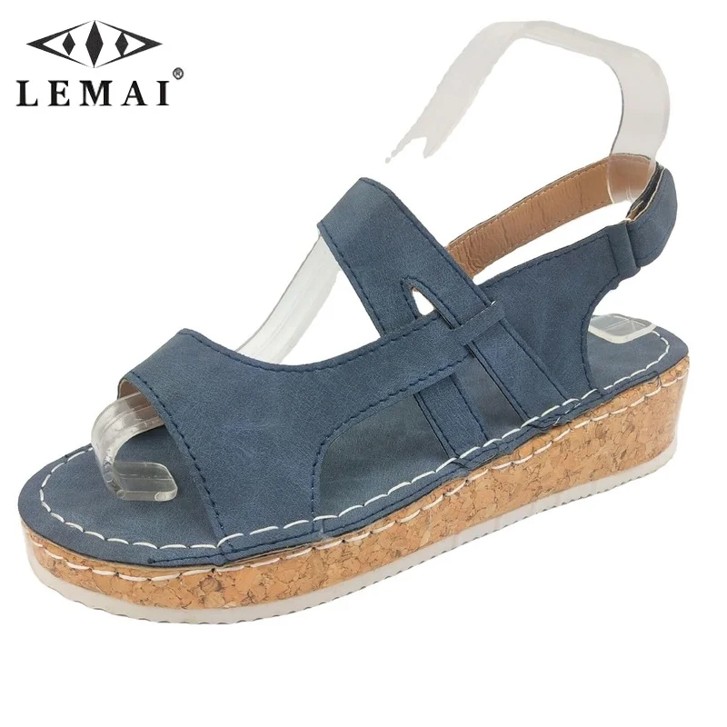 

LEMAI Size 35-43 Women Wedges Gladiator Sandals Summer Casual Flat Platform Shoes Fahsion Breathable Round Toe Sandals Shoes