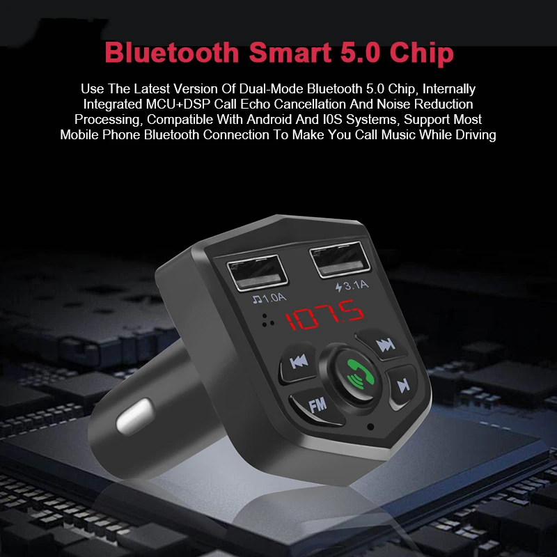 Автомобильный FM трансмиттер со светодиодной подсветкой Bluetooth MP3 плеер 5 0