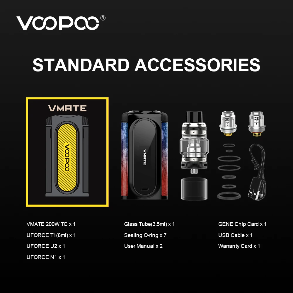 VOOPOO Vmate Vape Комплект 200 Вт мод коробка сигарета электронная вейпер моды 8 мл Uforce T1 танк распылитель без 18650 батарея электронные сигареты испаритель