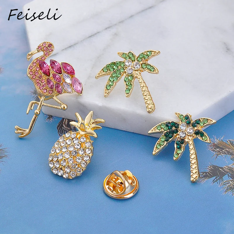 Feiseli креативный сплав мультфильм ананас Кристалл Брошь для женщин кокосовое