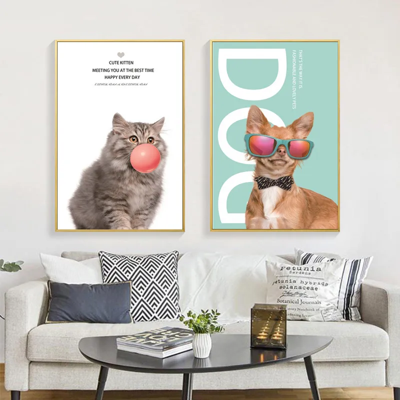 Картина на холсте с мультяшными животными в очках котятами креативная роспись