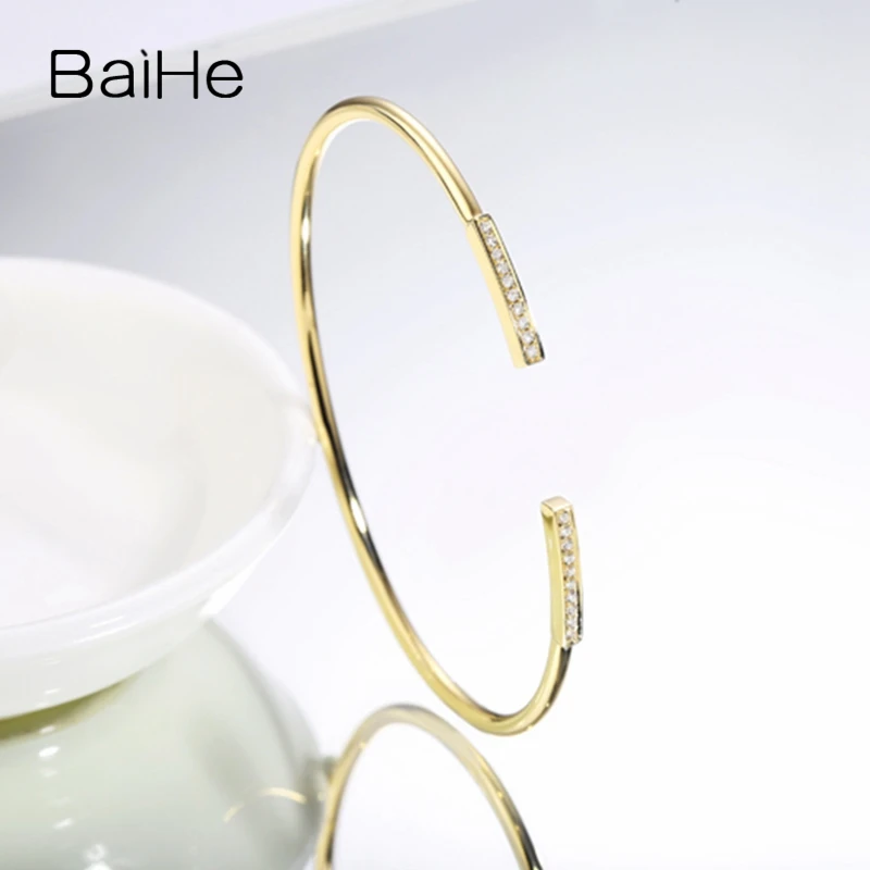 Yellow Gold BAIHE Твердые 18 К желтое золото 0.12ct Сертифицированный H/SI натуральные бриллианты свадебные женские ювелирные изделия модный подарок браслет - Цвет камня: Yellow Gold
