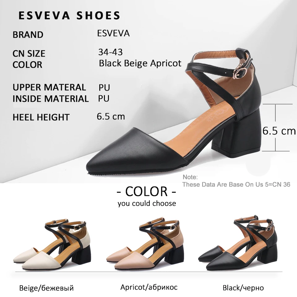 

ESVEVA 2020 Women Pumps Shoes Pointed Toe Patchwork Sandals Square High Heels Two-piece Spring Shoes Women Shallow Buckle 34-43