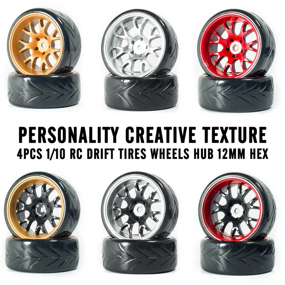 4 шт. 1/10 RC шины для дрифта колеса ступицы 12 мм шестигранные 1:10 HSP HPI осевой Scx10 Traxxas