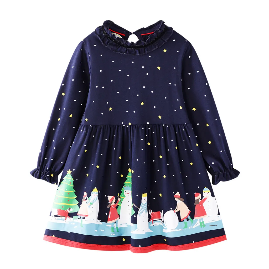 Рождественское платье принцессы для девочек в горошек с принтом снеговика