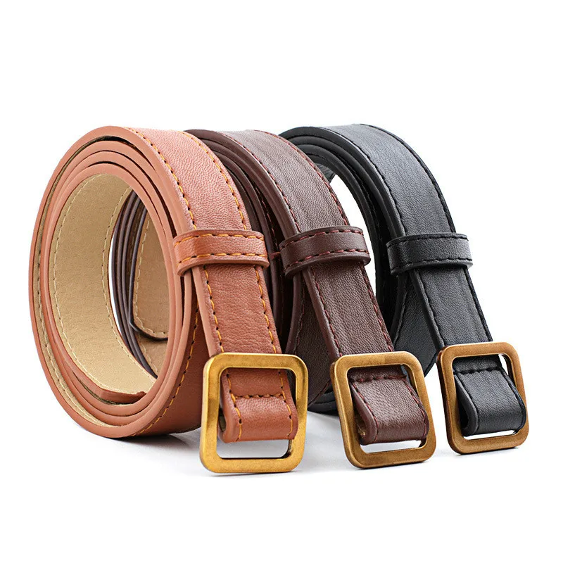 

Belts Women Gold Square Smooth Buckle Belt Retro Holeless Women Solid Accessories Simple Soft Leisure High Quality Trendy