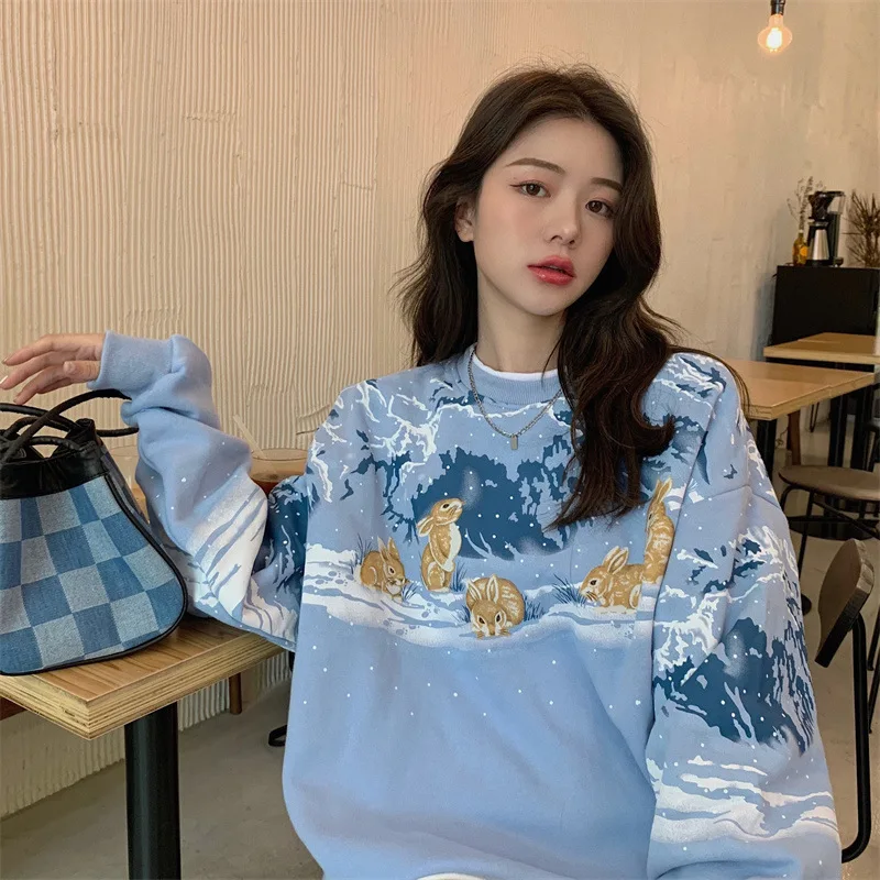 Осенние женские свитшоты с принтом кроликов нежный дизайнерский подходящий ко