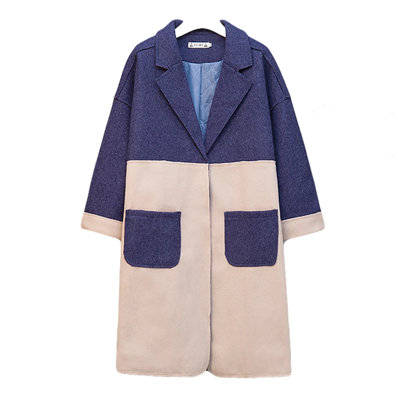 

new bigger sizes couture long western style double coat thick fur overcoat woolen pocket leisure women vogue casual outwear top
