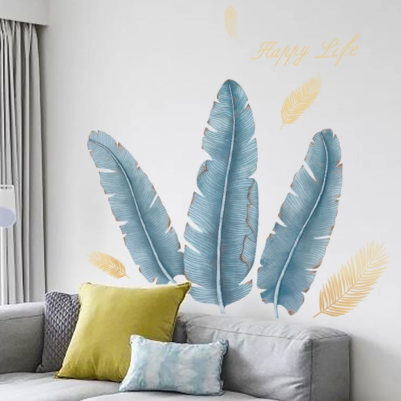 [Heatboywade] большие синие настенные наклейки в виде банановых листьев для гостиной