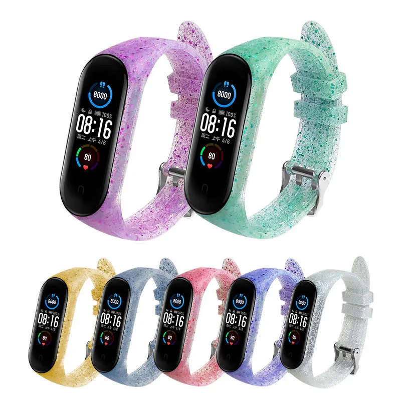 Ремешок силиконовый сменный для Mi Band 6/5/4 женские блестящие умные аксессуары