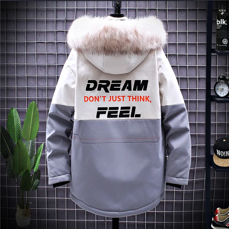 Winter Fashion Thick Jackets Mens 2022 Casual Fur Collar Hooded Warm Cotton Coats Outwear Patchwork Parkas Male Tops Windbreaker