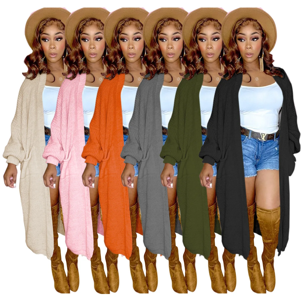 Solid Color Loose Knitted Cardigan Sweater Women Open Stitch Long Sleeve Autumn Spring Coat Mid-Calf Trendy Oversize Coat