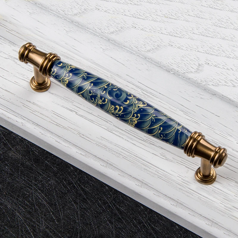 Синие листья ручная роспись керамики ручки и шкаф ручка шкафа ящика для