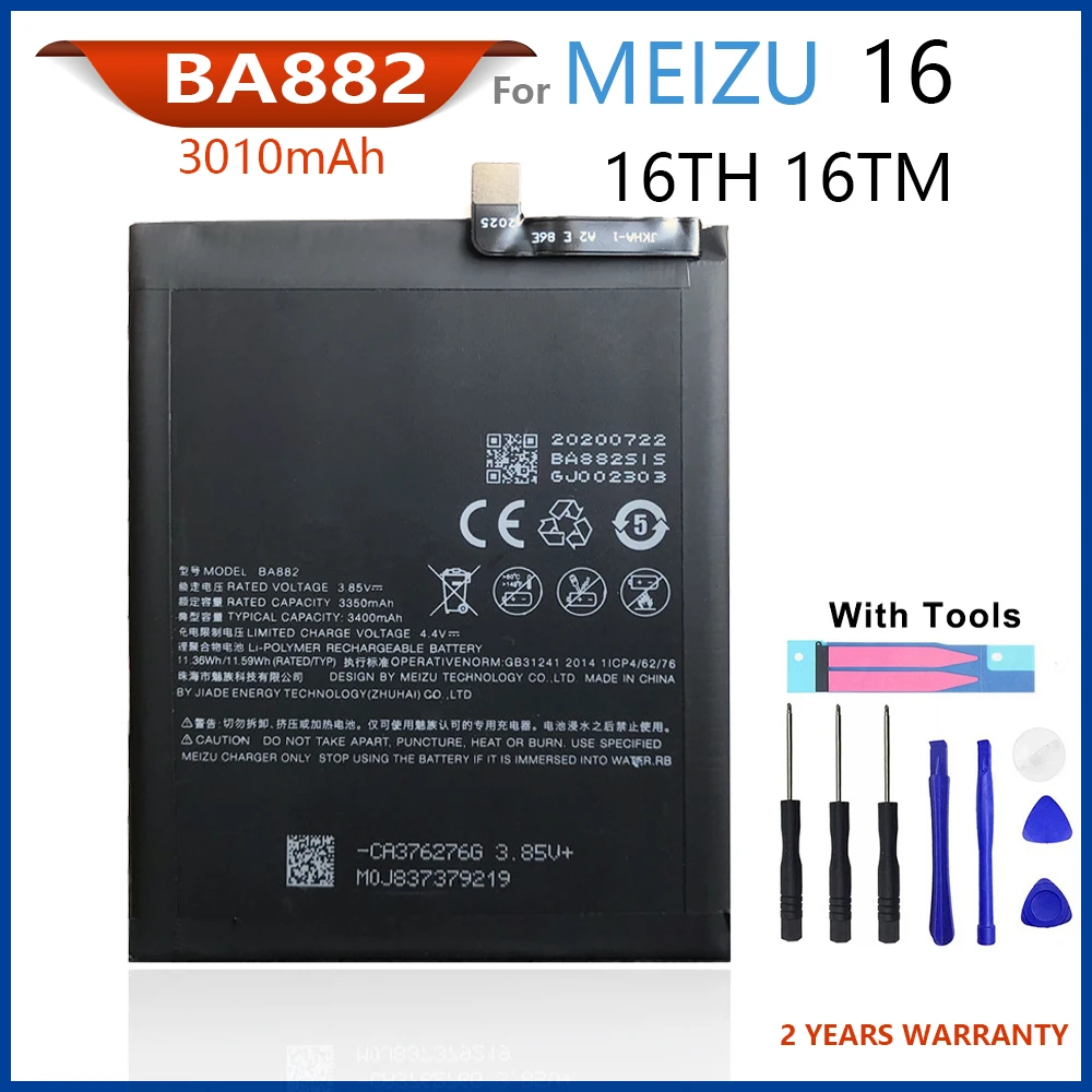 

100% Original 3010mAh BA882 Battery For Meizu 16 16TM 16TH Phone High quality Batteries With Tools+Tracking Number