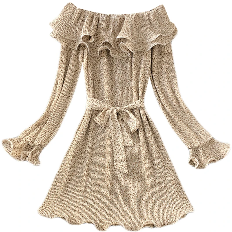 2020 New Slash Neck Ruffles Print Women Dress Korean Sashes Lacing Mini Pleated Dresses Beach Style Vestidos Femme | Женская одежда