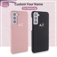 luxury leather foil print custom initial name phone case for samsung galaxy a70 a7 2018 a50 s8 s9 s10 s21 personalization cover